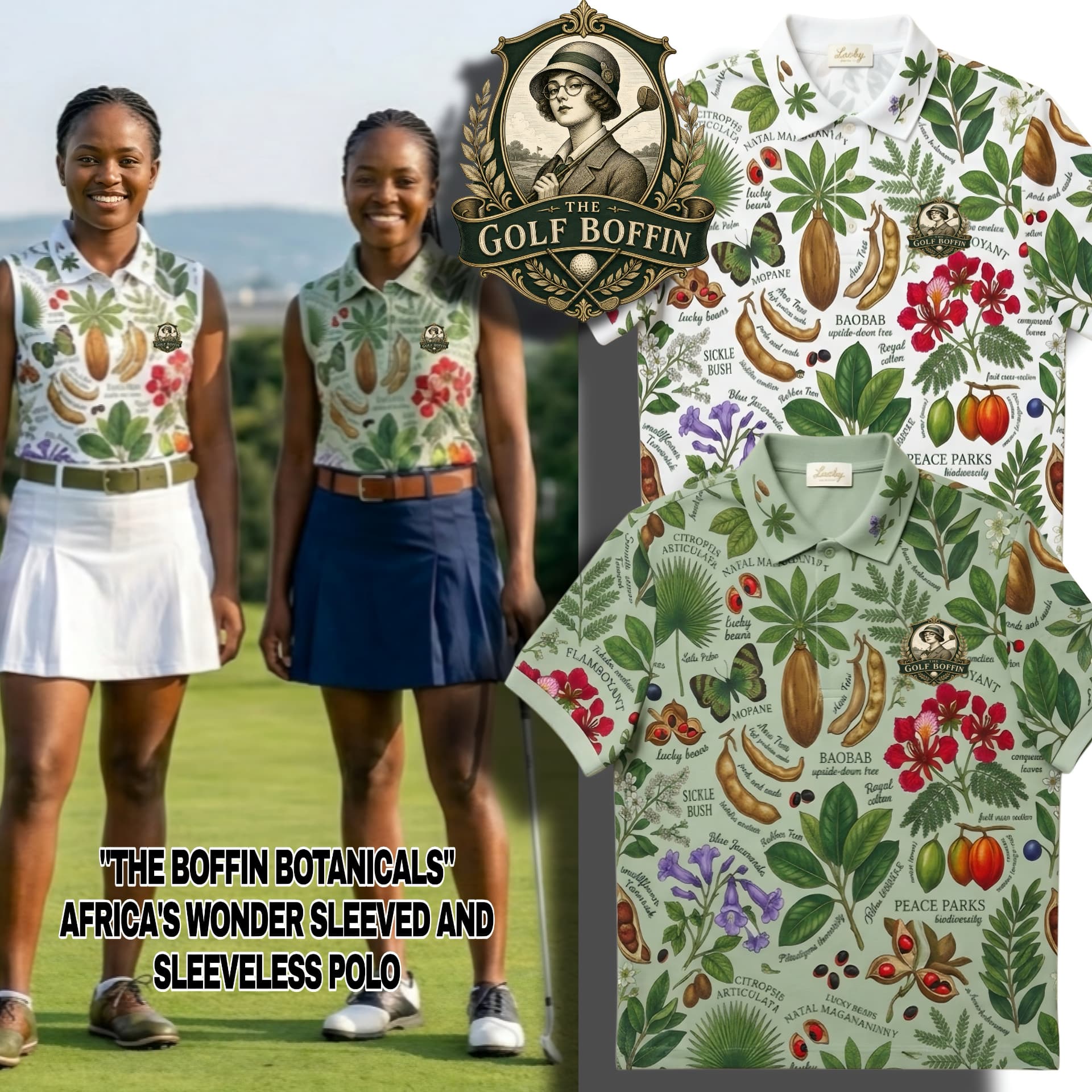 The Boffin Botanicals Africa's Wonder sleeved and sleeveless polos
