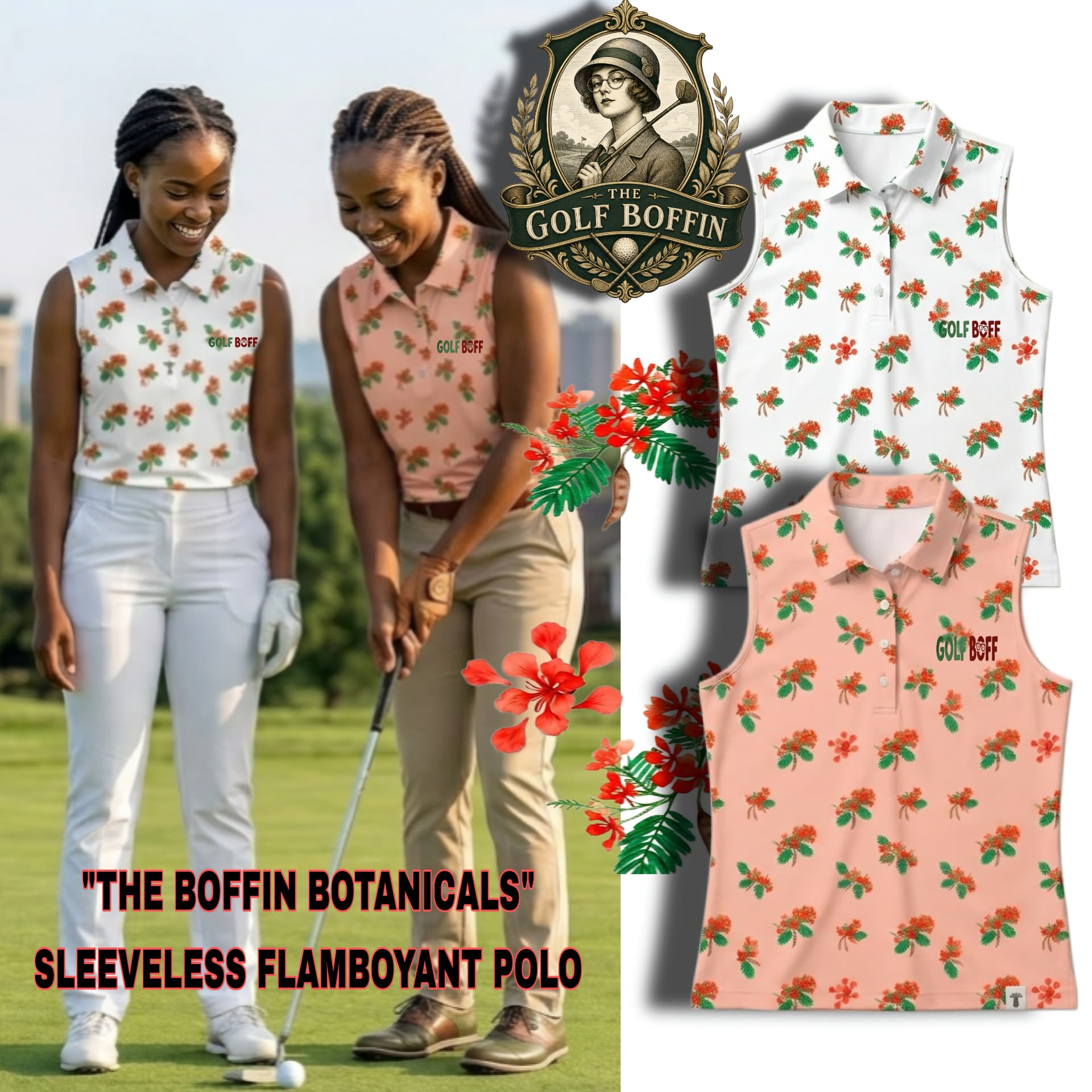 The Boffin Botanicals sleeveless Flamboyant polo