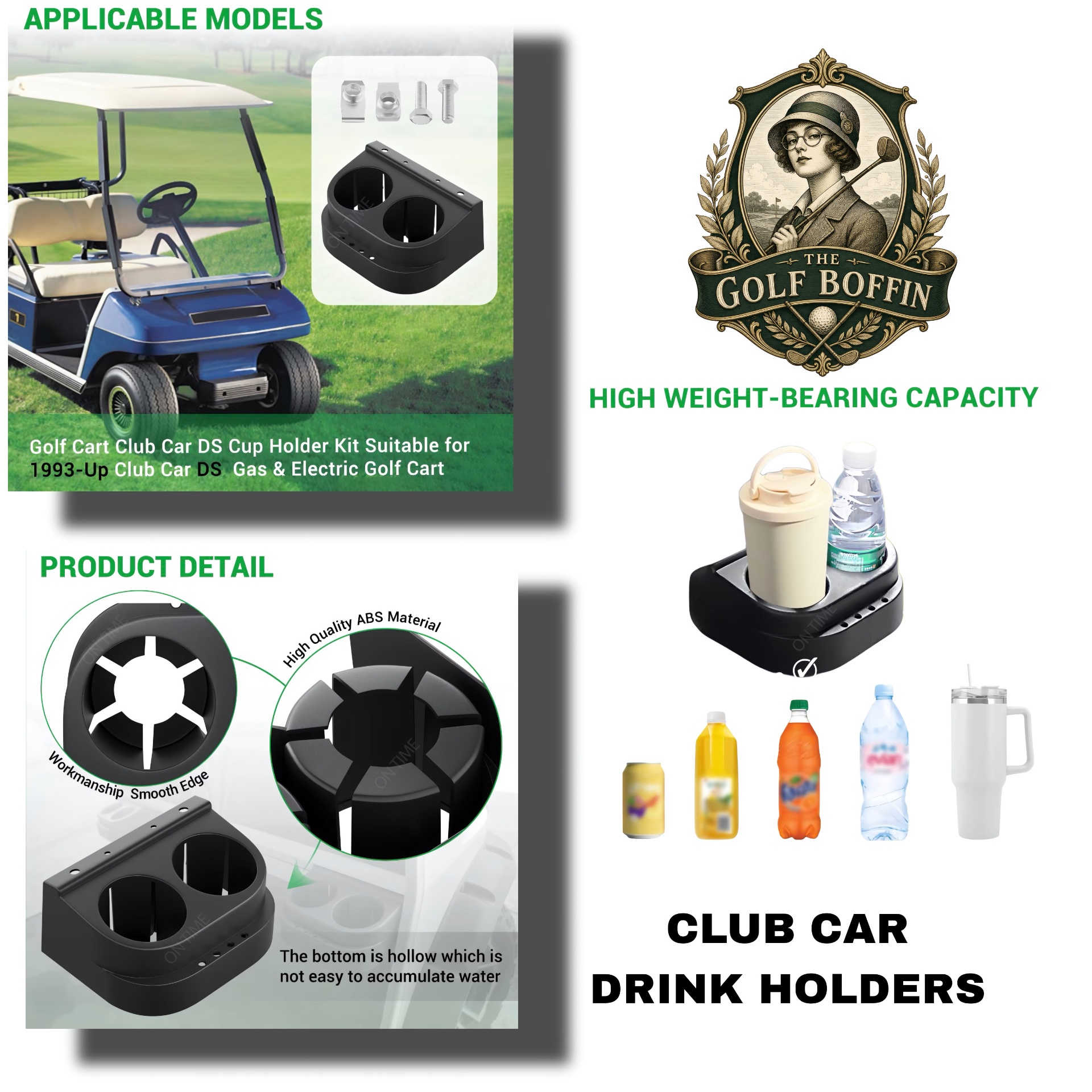 Club Car drink holder kit with cup holders and mounting hardware for golf carts