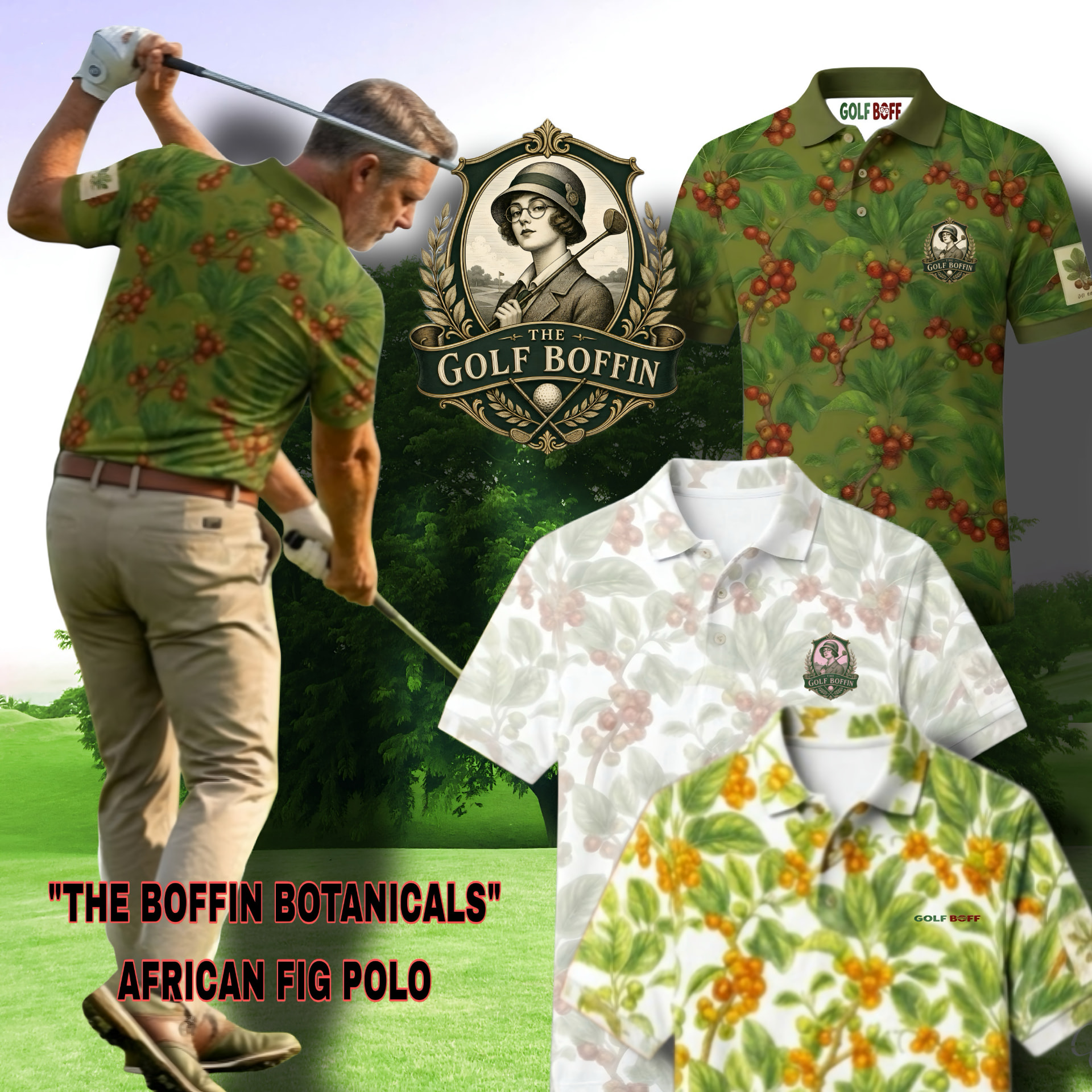 The Boffin Botanicals African Fig polo in green and white colourways