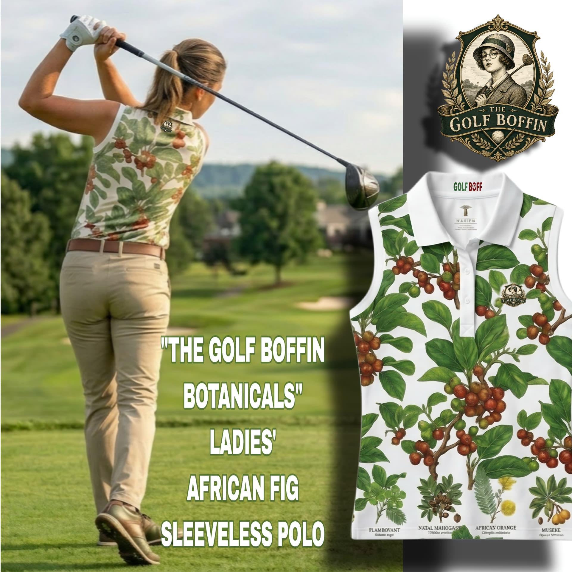 The Boffin Botanicals ladies' African Fig sleeveless polo
