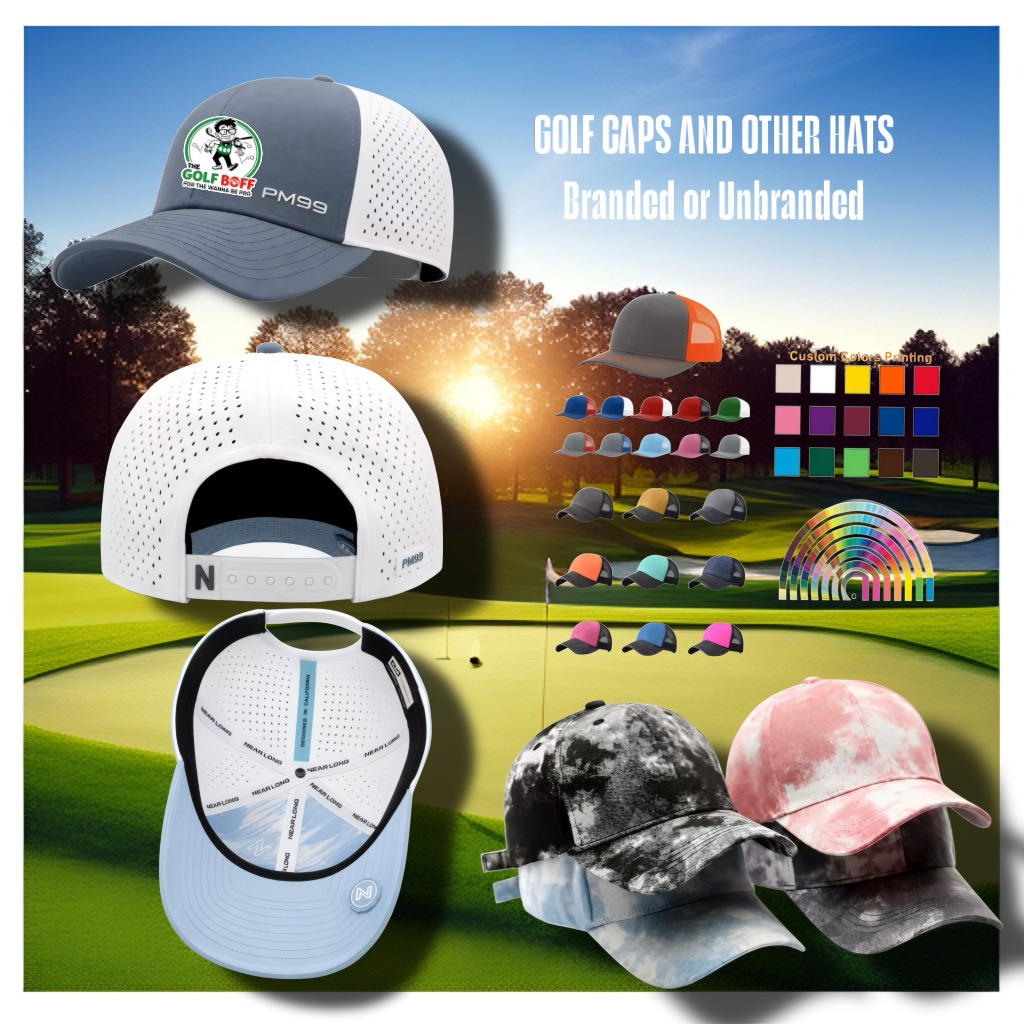 Branded and unbranded golf caps and hats in custom colours