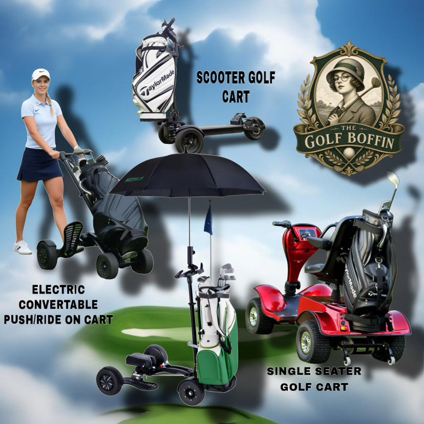 Scooter golf cart, electric convertible push/ride-on cart and single seater golf cart