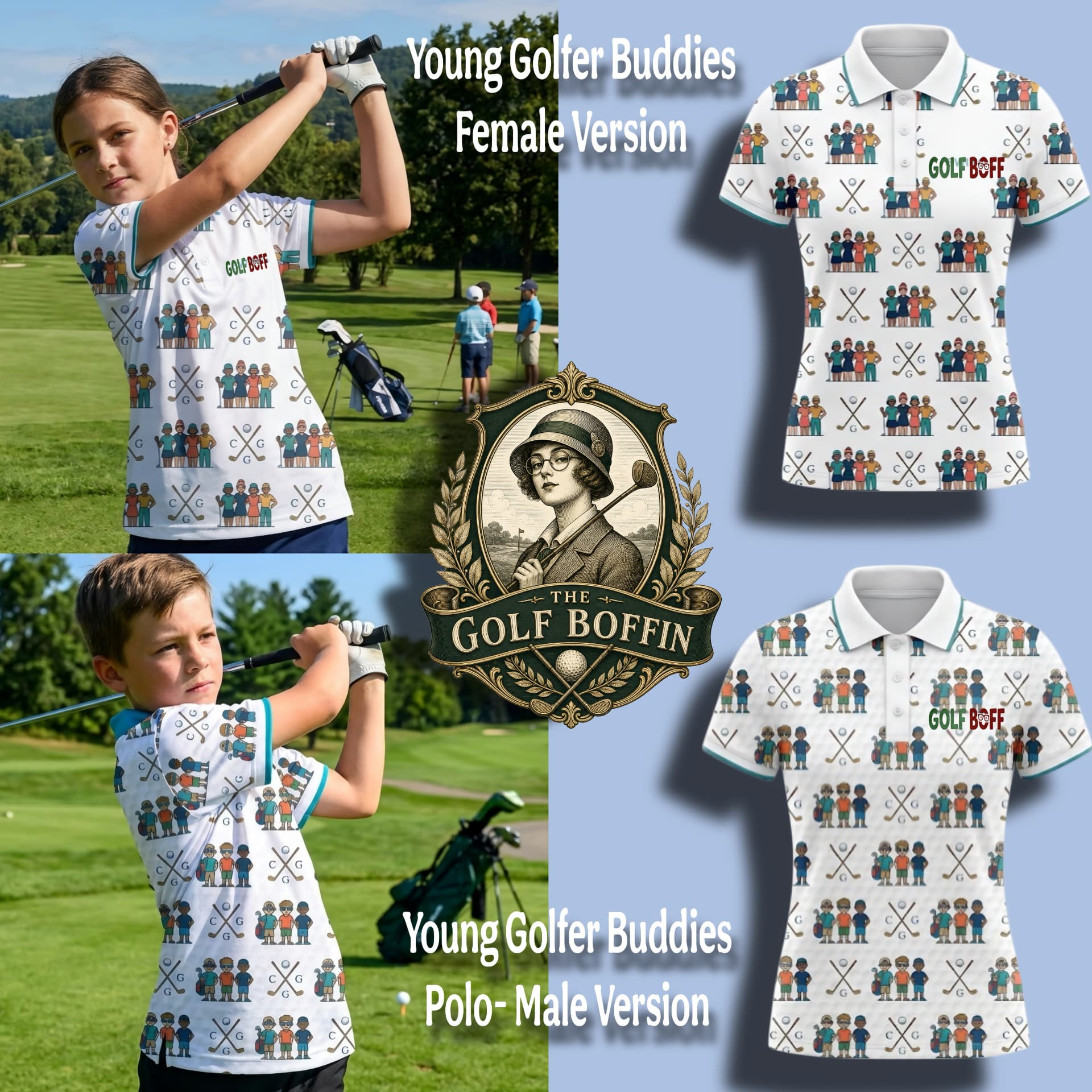 Young Golfer Buddies polo in male and female versions