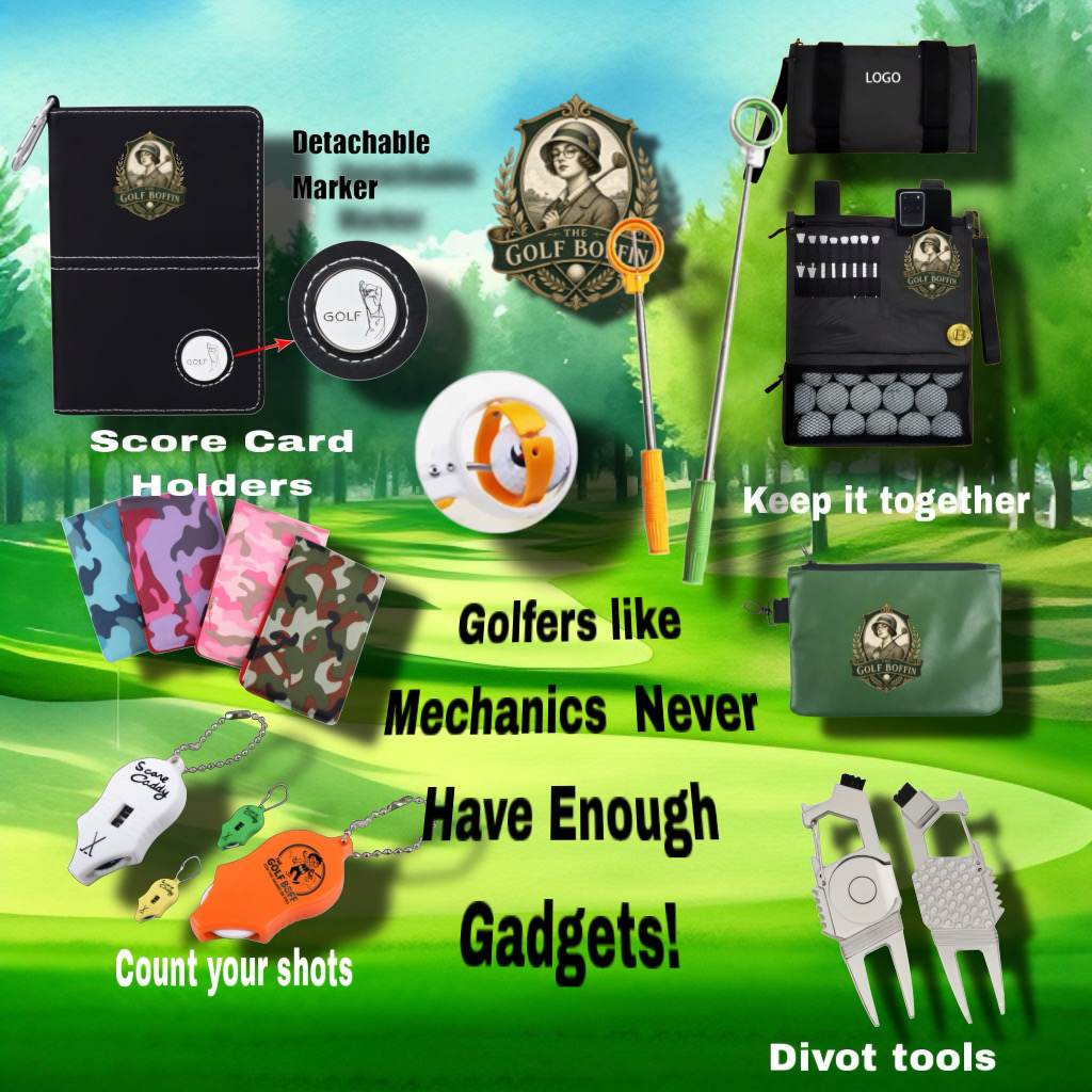 Golfer gadgets: scorecard holders, ball retrievers, shot counters and divot tools