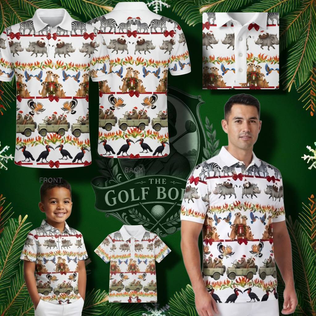 Striped African Christmas wildlife polo in adult and junior sizes