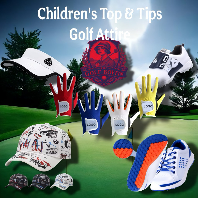 Children's golf caps, visors, gloves and junior golf shoes