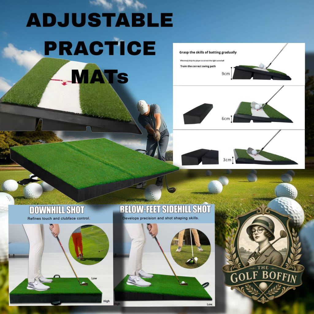 Adjustable practice mats for uphill, downhill and sidehill lies