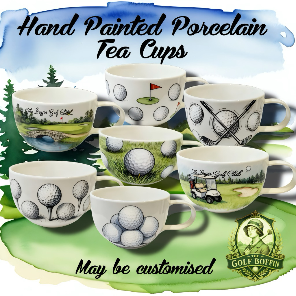 Hand painted porcelain golf tea cups