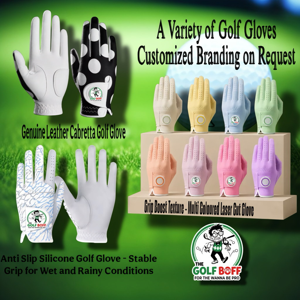 Leather, silicone and coloured laser-cut golf gloves